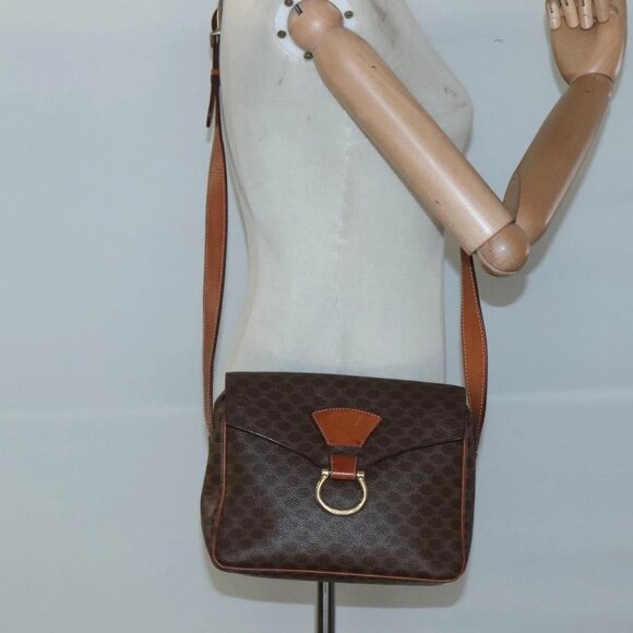 CELINE Macadam Canvas Shoulder Bag PVC Leather Brown Gold Auth yk18347 - Picture 3 of 16